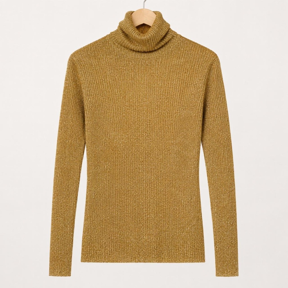Ellen Tracy Linda Allard Metallic Gold Turtleneck Sweater Vintage Petite PS Y2K